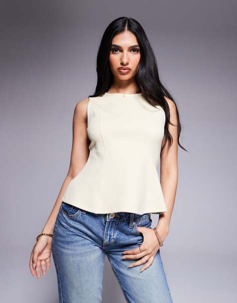 ASOS DESIGN - Mouwloze peplum top met interlock-naden in citroengeel - view 1