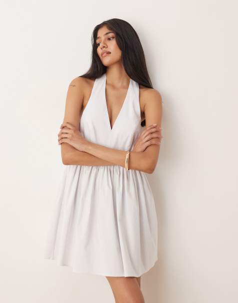 ASOS DESIGN - Mouwloze skater-overhemdjurk in wit - view 1