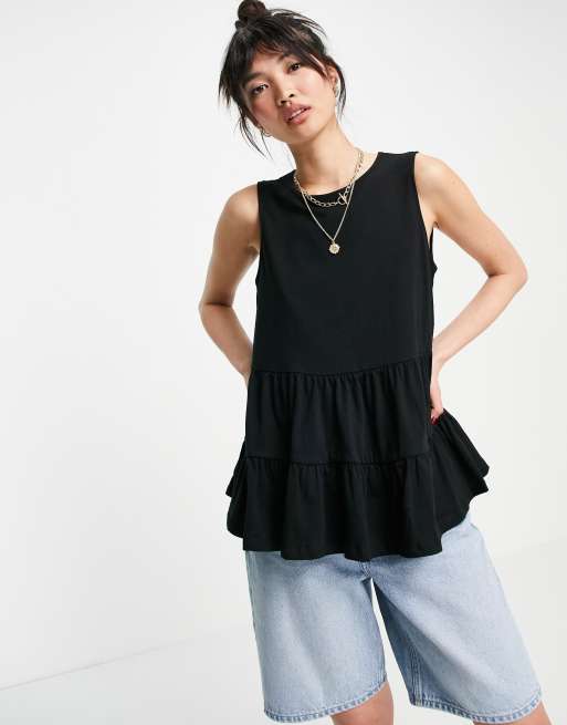 ASOS DESIGN - Mouwloze smocktop met stroken in zwart