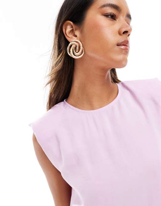 ASOS DESIGN - Mouwloze T-shirt jurk met schoudervulling in lichtroze, 2 van 4
