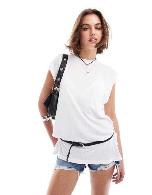 ASOS DESIGN - Mouwloze tanktop in wit met wassing