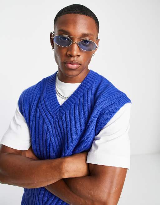 ASOS DESIGN - Mouwloze tanktop van gevarieerd geribbelde stof in blauw