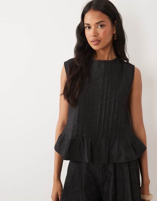 ASOS DESIGN - Mouwloze top met geplooide voorkant in zwart, 2 van 4