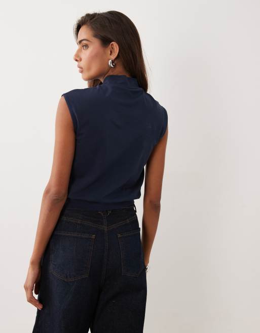 ASOS DESIGN mouwloze top met opstaande kraag in navy, 4 van 4