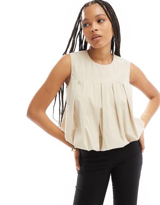 ASOS DESIGN - Mouwloze top met pofzoom in crème