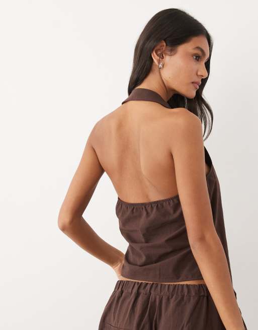 ASOS DESIGN - Mouwloze top van linnenmix in chocoladebruin, deel van co-ord set, 4 van 4