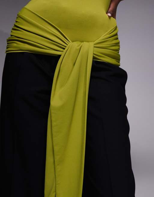 ASOS DESIGN - Mouwloze top van polyamide met lange pasvorm en gestrikte voorkant in groen, 3 van 4