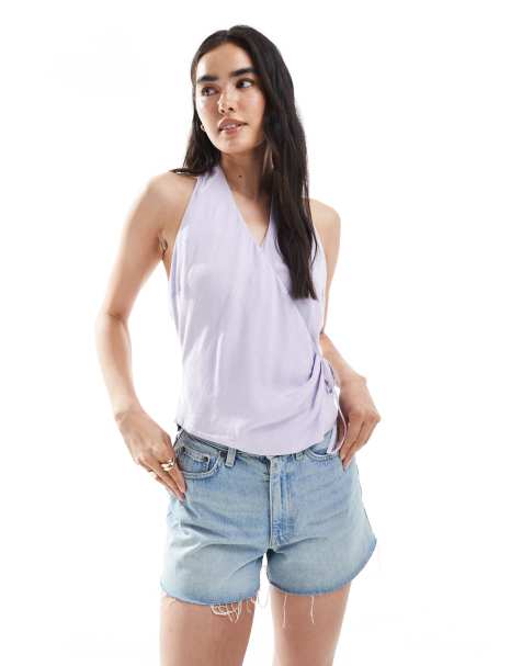 ASOS DESIGN - Mouwloze wikkeltop met strik opzij in lila - view 1