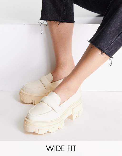 ASOS DESIGN - Movable - Gewatteerde loafers met dikke zool en brede pasvorm in gebroken wit