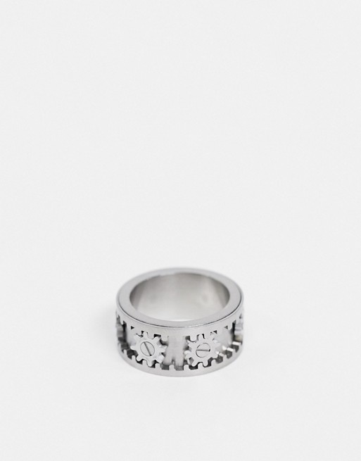 ASOS DESIGN movement ring with cog detail in silver tone