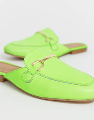 green leather mules