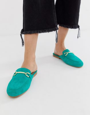 green suede mules