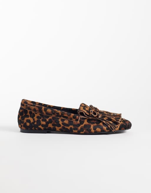 ASOS DESIGN - Moxen - Mocassini premium in vera pelle cavallino con frange e stampa leopardata, 2 di 4