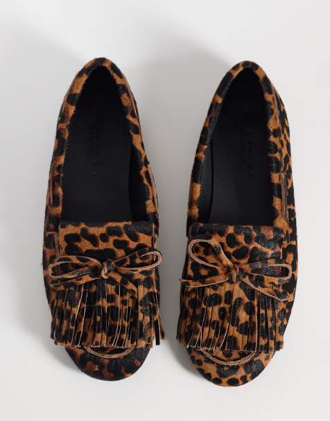 ASOS DESIGN Moxen premium fringe detail loafers in hair in real leather with leopard print - view 1