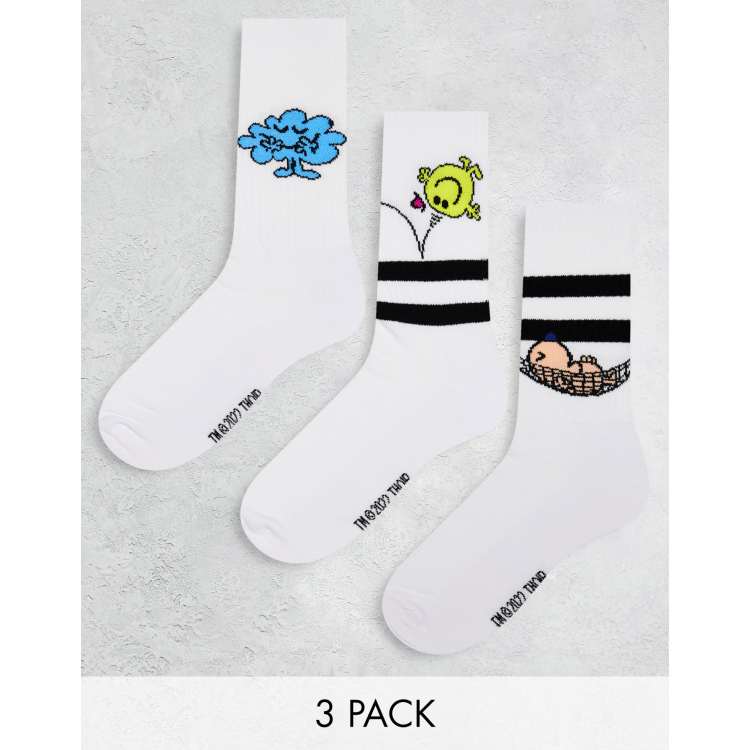 ASOS Design 3 Pack Sports Socks with Spongebob, Gary and Patrick-White