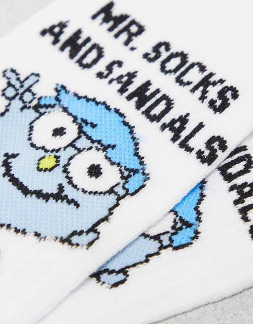 ASOS DESIGN - Mr Men - Chaussettes de sport avec inscription Mr Socks and Sandals - Blanc, 4 de 4