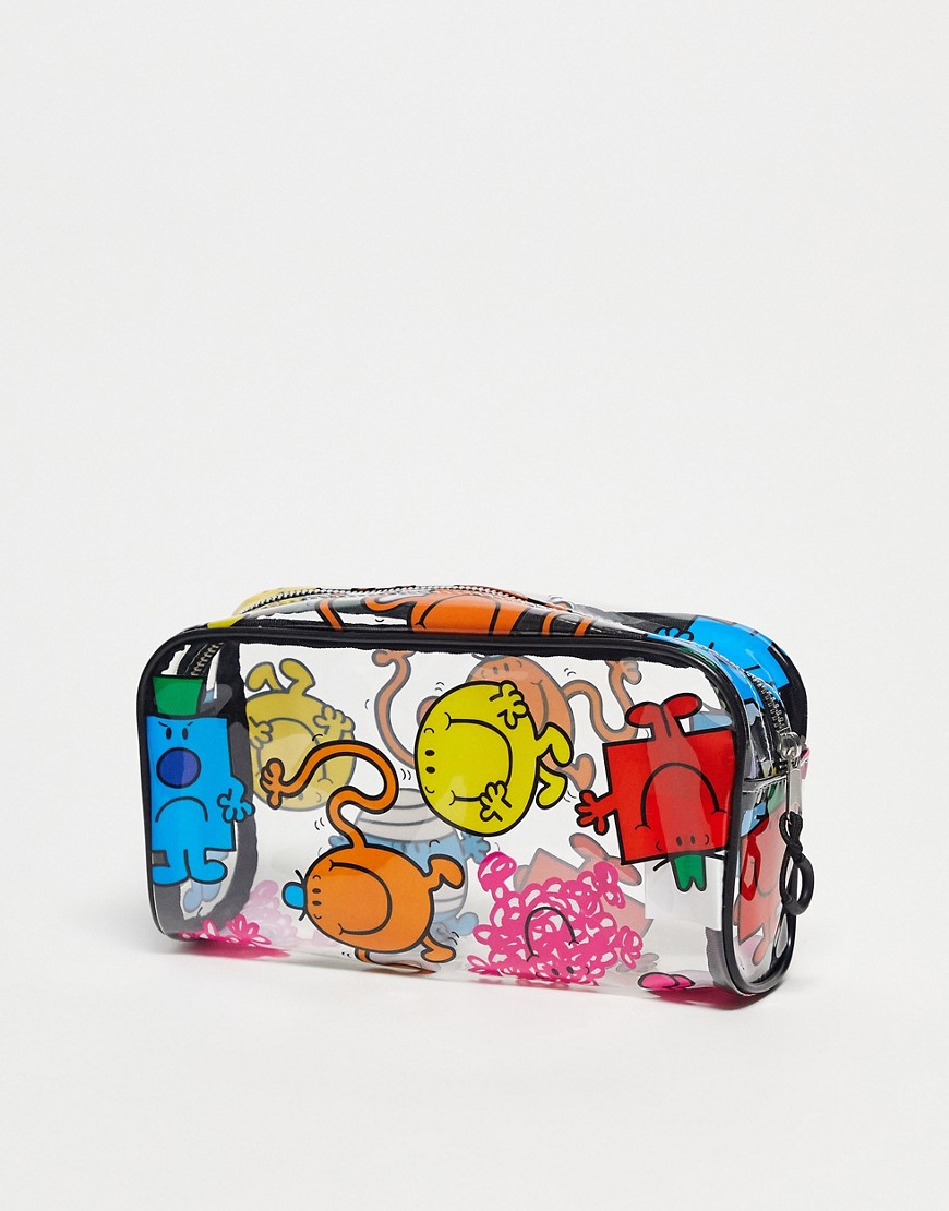 ASOS DESIGN Mr Men clear toiletries bag with all-over print-Multi