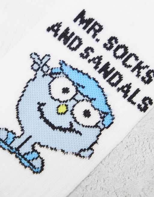 ASOS DESIGN Mr Men Socks and Sandals slogan sports socks in white, 2 of 4