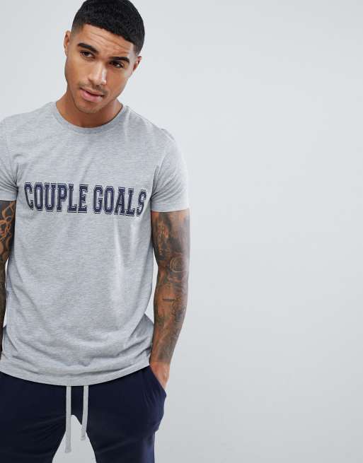 ASOS DESIGN mr mrs pyjama set with couple goals design