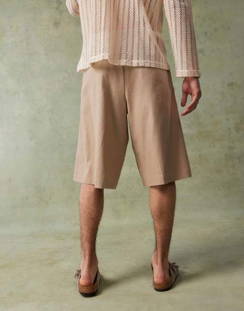 ASOS DESIGN - Mørk beige oversized elegante bermudashorts i hørblanding - view 1