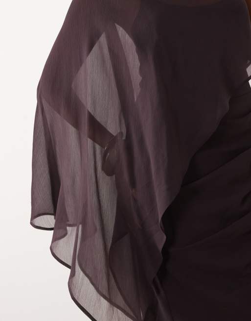 ASOS DESIGN - Mørk chokoladebrun asymmetrisk etærmet maxikjole med draperinger og flagermusærmer, 4 af 4