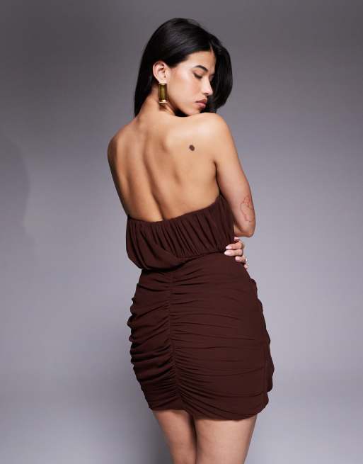 ASOS DESIGN - Mørk chokoladebrun minikjole med struktureret overdel og ekstreme draperinger, 4 af 4
