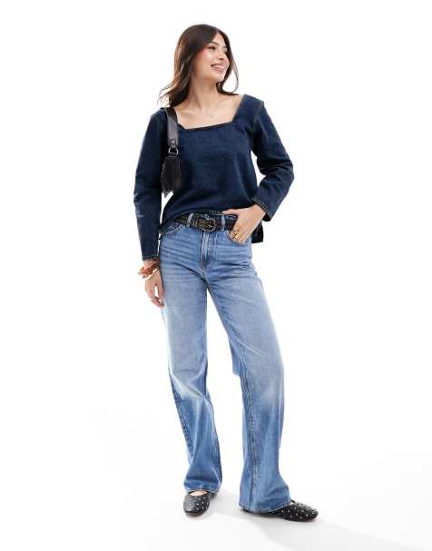 ASOS DESIGN - Mørk indigoblå denimtop med lange ærmer og sømdetaljer - view 1