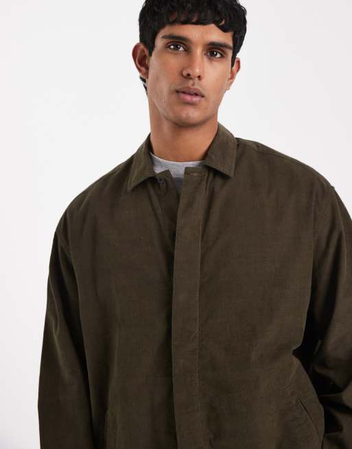 ASOS DESIGN - Mørk kakigrøn overskjorte i jernbanefløjl med skjulte knapper, 6 af 6