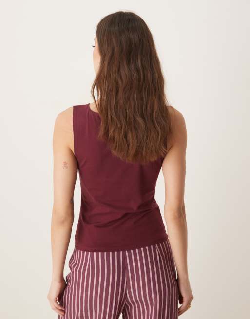 ASOS DESIGN - Mørk kirsebærfarvet tanktop i børstet materiale med bådudskæring, 4 af 4