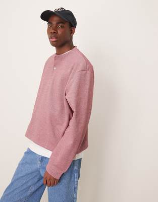 ASOS DESIGN - Mørk lyserød trøje i henley stil med oversized og firkantet pasform i pique - view 1