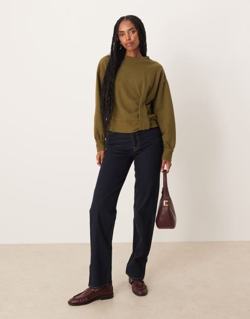 ASOS DESIGN - Mørk olivengrøn lang top med indsyet detalje i superblødt stof, 4 af 4