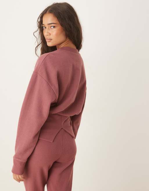 ASOS DESIGN - Mørk rosa superblød langærmet overdel med korsetdesign i taljen, 3 af 4