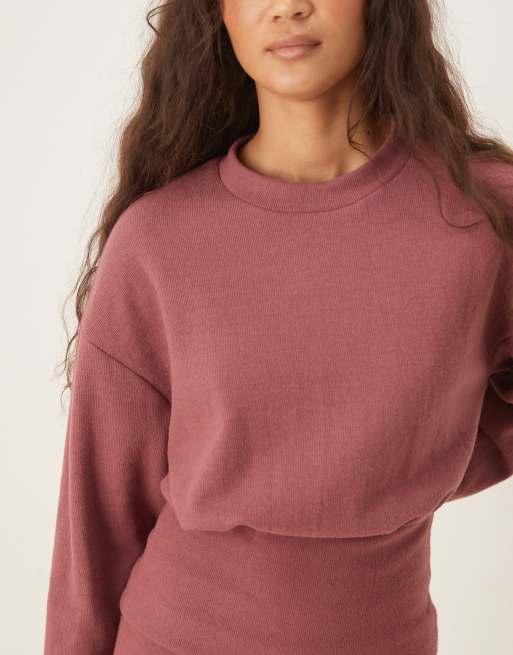 ASOS DESIGN - Mørk rosa superblød langærmet overdel med korsetdesign i taljen, 4 af 4