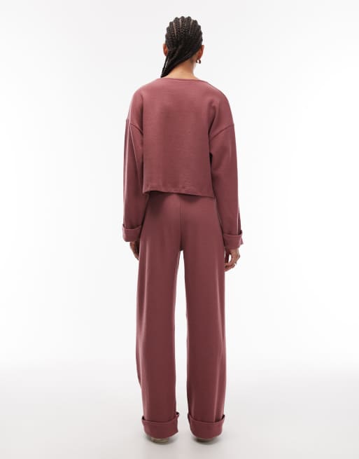 ASOS DESIGN - Mørk rosa superbløde bukser med vide ben og opsmøgne buksekanter, 4 af 5