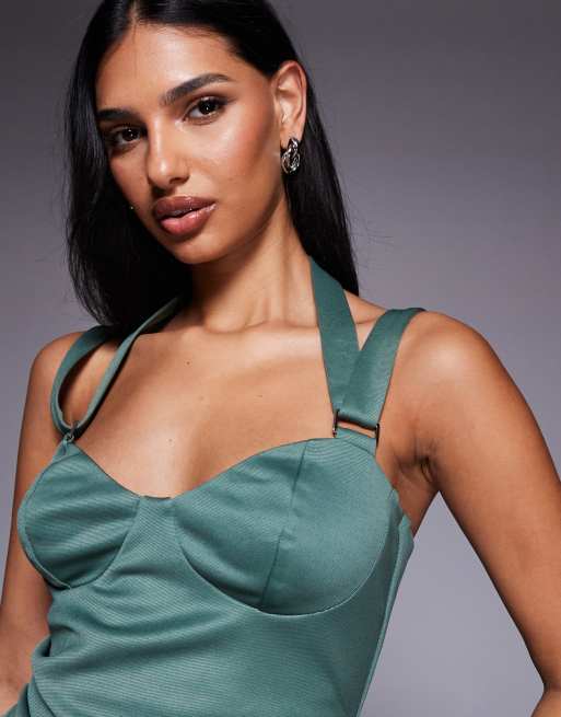 ASOS DESIGN - Mørk salviegrøn maxikjole med rynker og stropper samt skåldetalje, 2 af 4