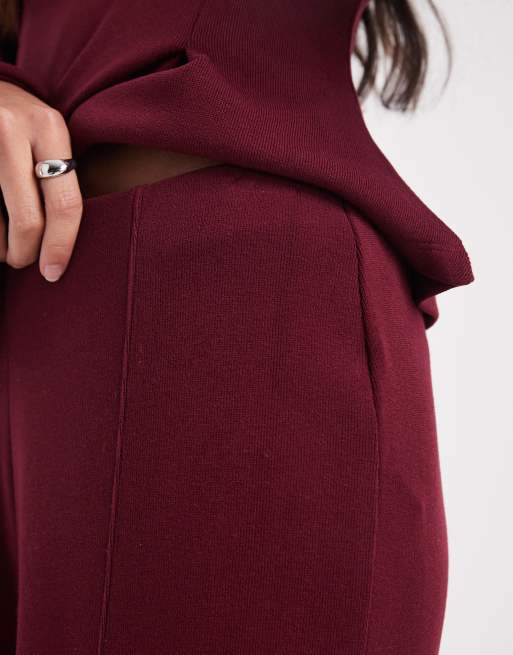ASOS DESIGN - Mørke kirsebærrøde bukser i fin strik med vide ben, 5 af 5