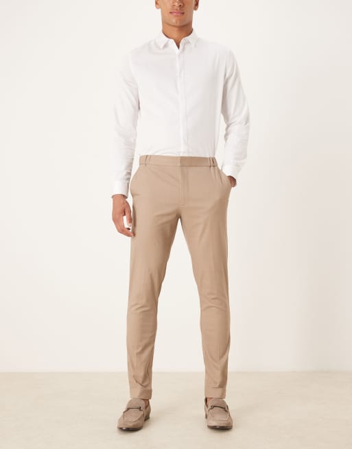 ASOS DESIGN - Mørkebeige elegante skinny-bukser med elastisk talje i bomuldsrigt stof, 2 af 5