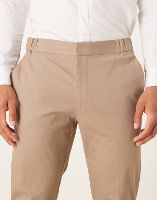 ASOS DESIGN - Mørkebeige elegante skinny-bukser med elastisk talje i bomuldsrigt stof, 5 af 5