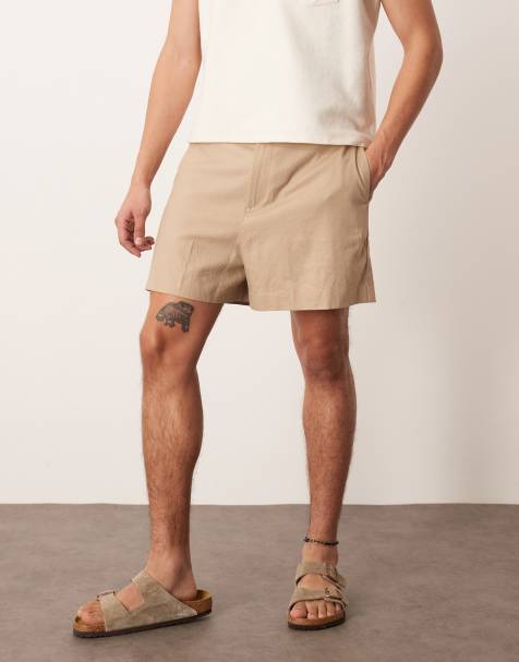 ASOS DESIGN - Mørkebeige skræddersyede cropped bermuda-shorts i hørblanding - view 1