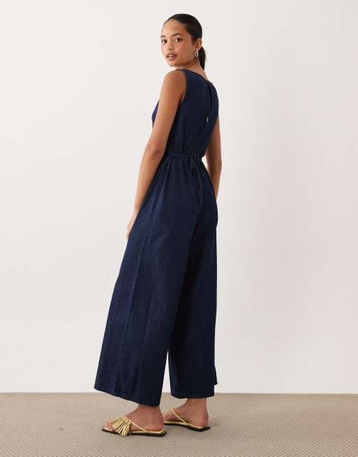 ASOS DESIGN - Mørkeblå ankellang jumpsuit i denim, 4 af 4