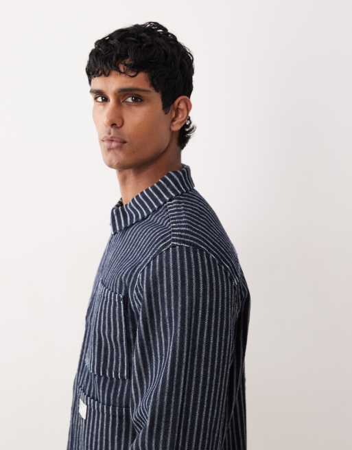 ASOS DESIGN - Mørkeblå arbejdsjakke med mærke og nålestriber i denim - Del af sæt, 5 af 5