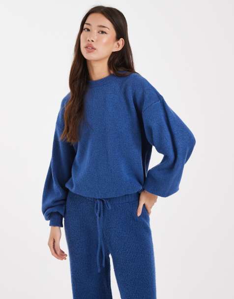 ASOS DESIGN - Mørkeblå blouson-trøje med bindebånd i siden - Del af sæt - view 1