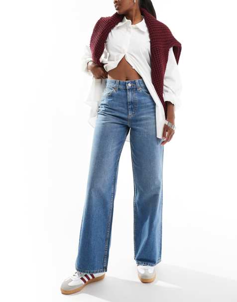 ASOS DESIGN - Mørkeblå dad-jeans med vide ben - view 1