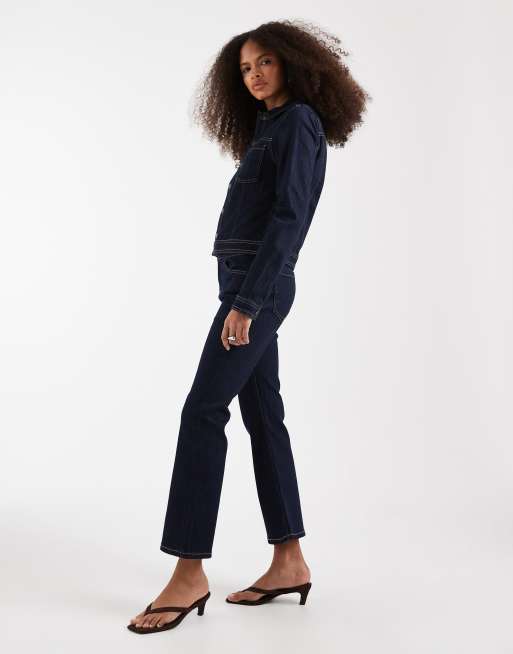 ASOS DESIGN - Mørkeblå forvaskede jeans med svaj og cropped snit - Del af sæt, 3 af 5