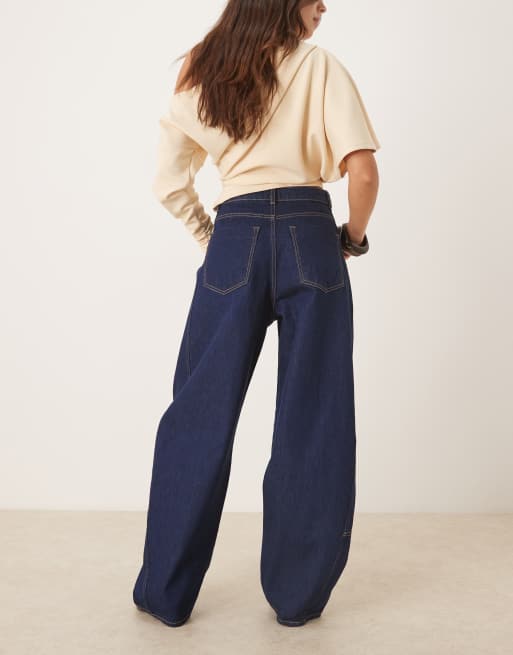 ASOS DESIGN - Mørkeblå jeans med høj talje, tøndeformede ben og snoet paneldetalje, 3 af 5