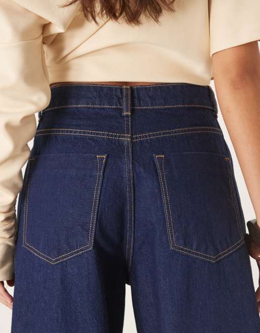 ASOS DESIGN - Mørkeblå jeans med høj talje, tøndeformede ben og snoet paneldetalje, 5 af 5
