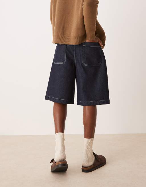 ASOS DESIGN - Mørkeblå lange jorts med plisseringer og bælte i denim, 3 af 5