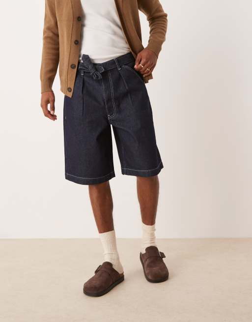 ASOS DESIGN - Mørkeblå lange jorts med plisseringer og bælte i denim, 4 af 5