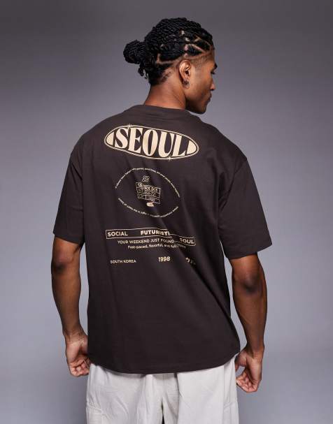 ASOS DESIGN - Mørkebrun afslappet T-shirt med 'Seoul'-grafik - view 1