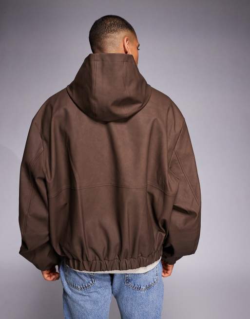 ASOS DESIGN - Mørkebrun jakke i imiteret læder med lynlås, 3 af 5
